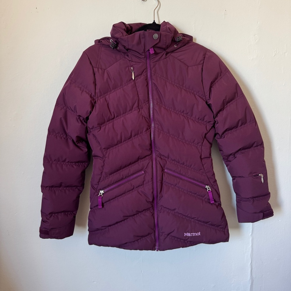 Marmot Val D'Sere Down Jacket Women's Deep Plum Hooded Ski Jacket